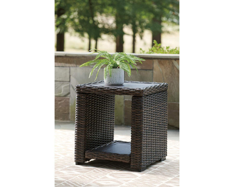 Grasson Lane Outdoor Rattan Square End Table with Storage, Brown