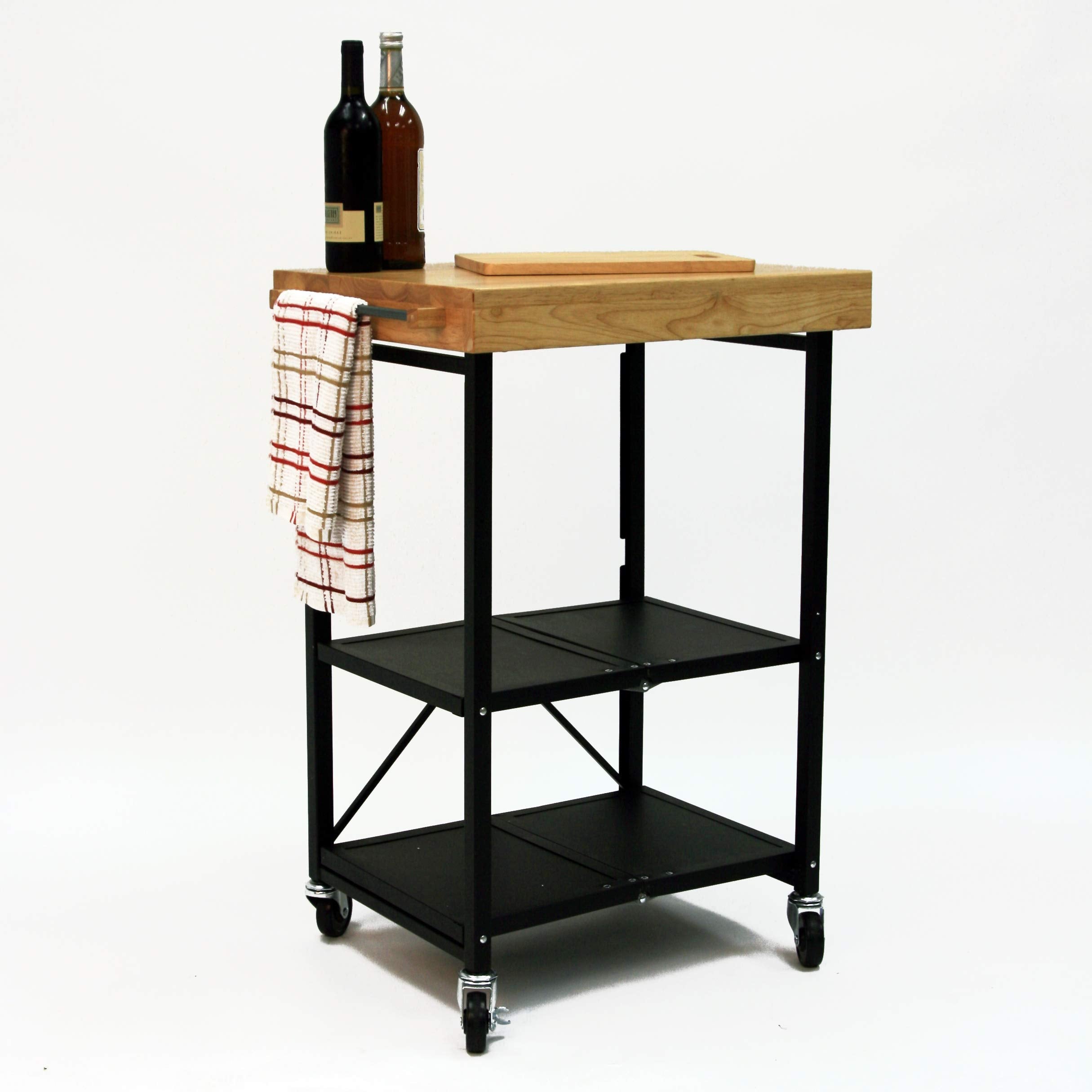 Folding Kitchen Cart on Wheels  for Chefs Outdoor, Microwave Cart