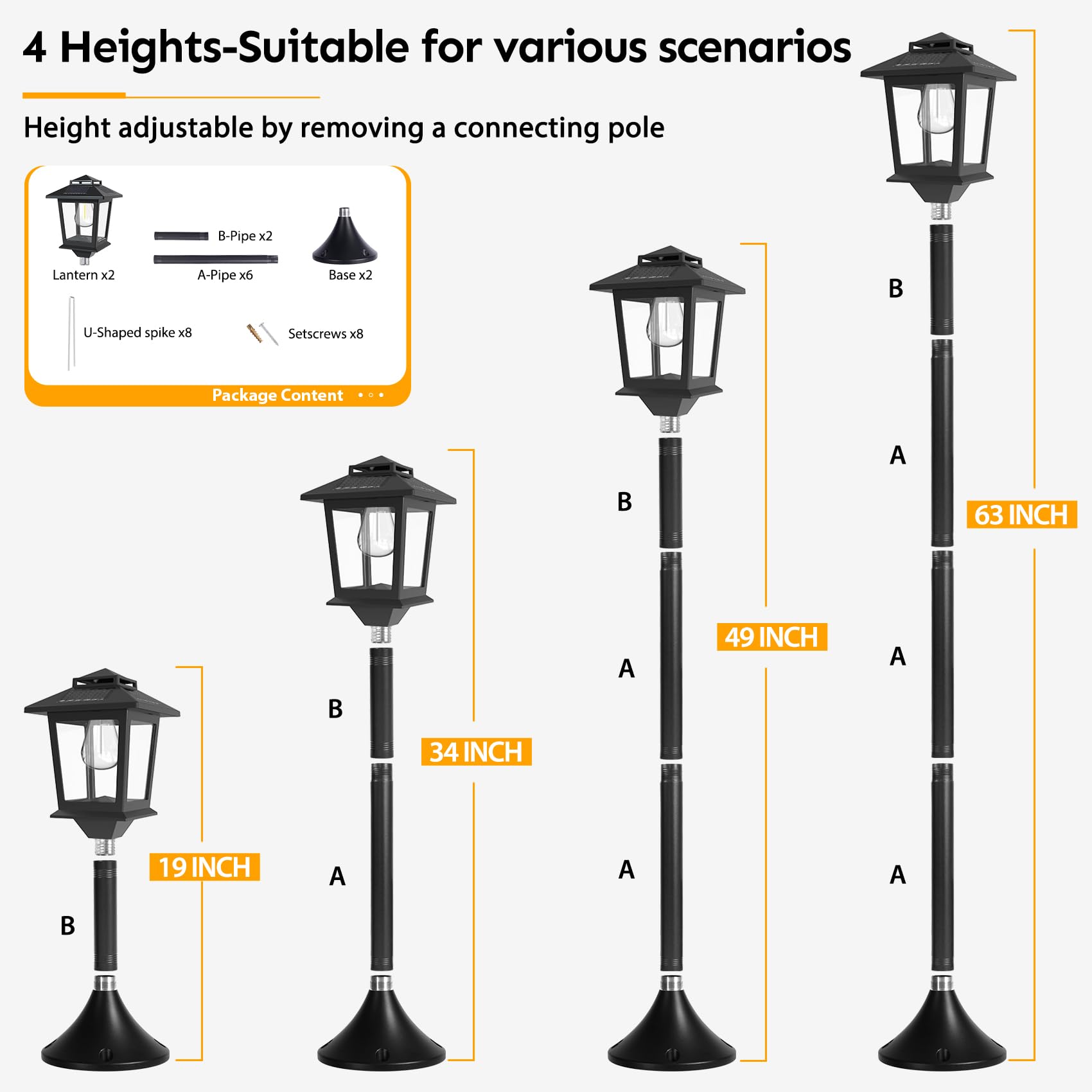 63" Solar Lamp Lights Outdoor 2 Pack  Floor Lamp,Powered Lights
