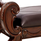 North Shore Ornate Faux Leather Upholstered Bedroom Bench, Dark Brown