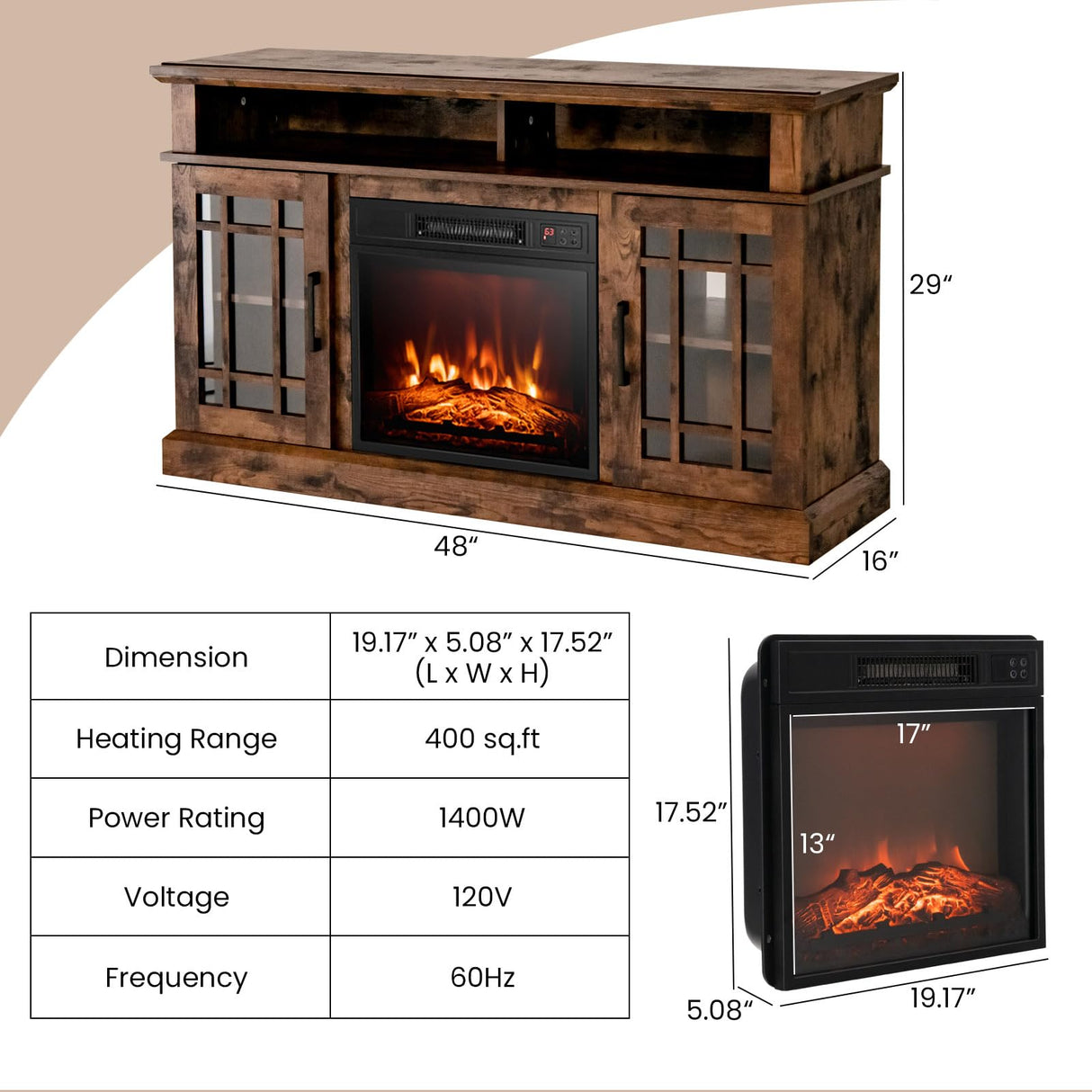 Electric Fireplace TV Stand for TVs Up to 55 Inche