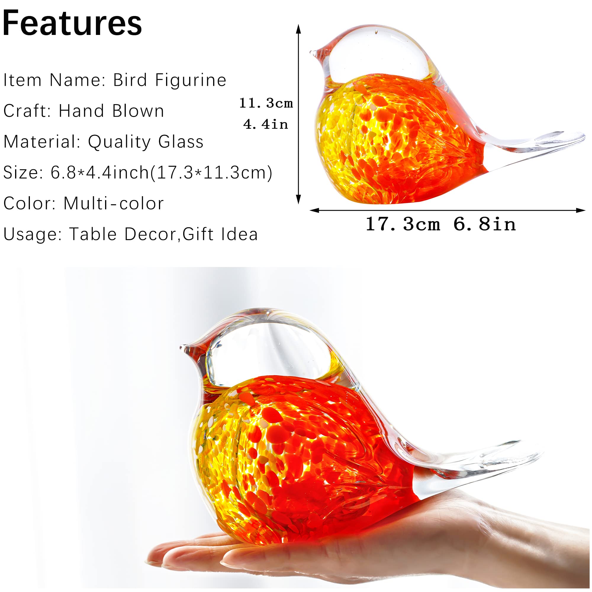 7inch Blown Glass Bird Figurine Collectibles Handcrafted Bird Paper