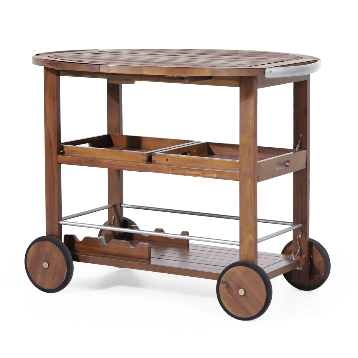 Tillary Tiller Outdoor Acacia Wood Bar Cart Aluminum Accents