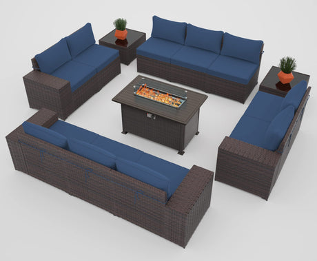 Outdoor Patio Furniture Set with Gas Fire Pit Table, 13 Pieces Patio Sectional Sofa