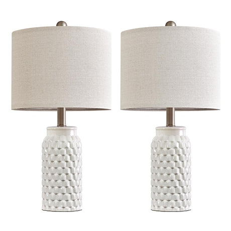 20.5 inches Modern Ceramic White Bedside Lamp Set of 2