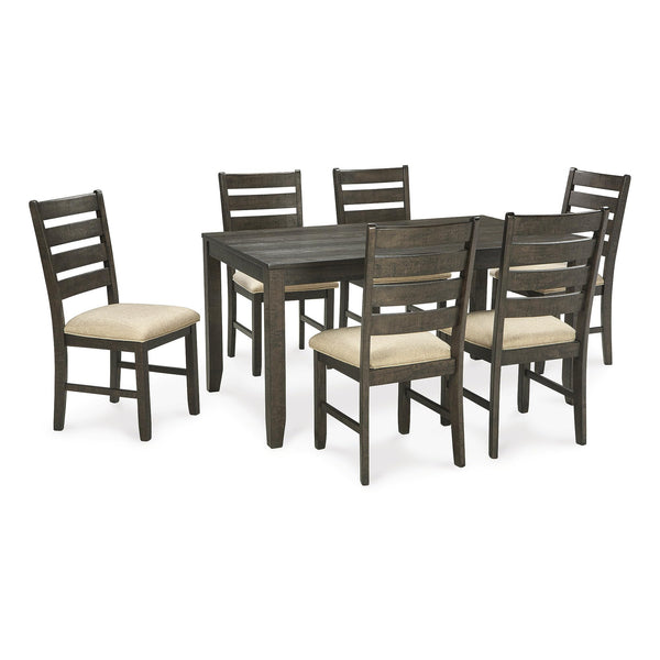 Rokane Dining Room Table Set with 6 Upholstered Chairs, Brown