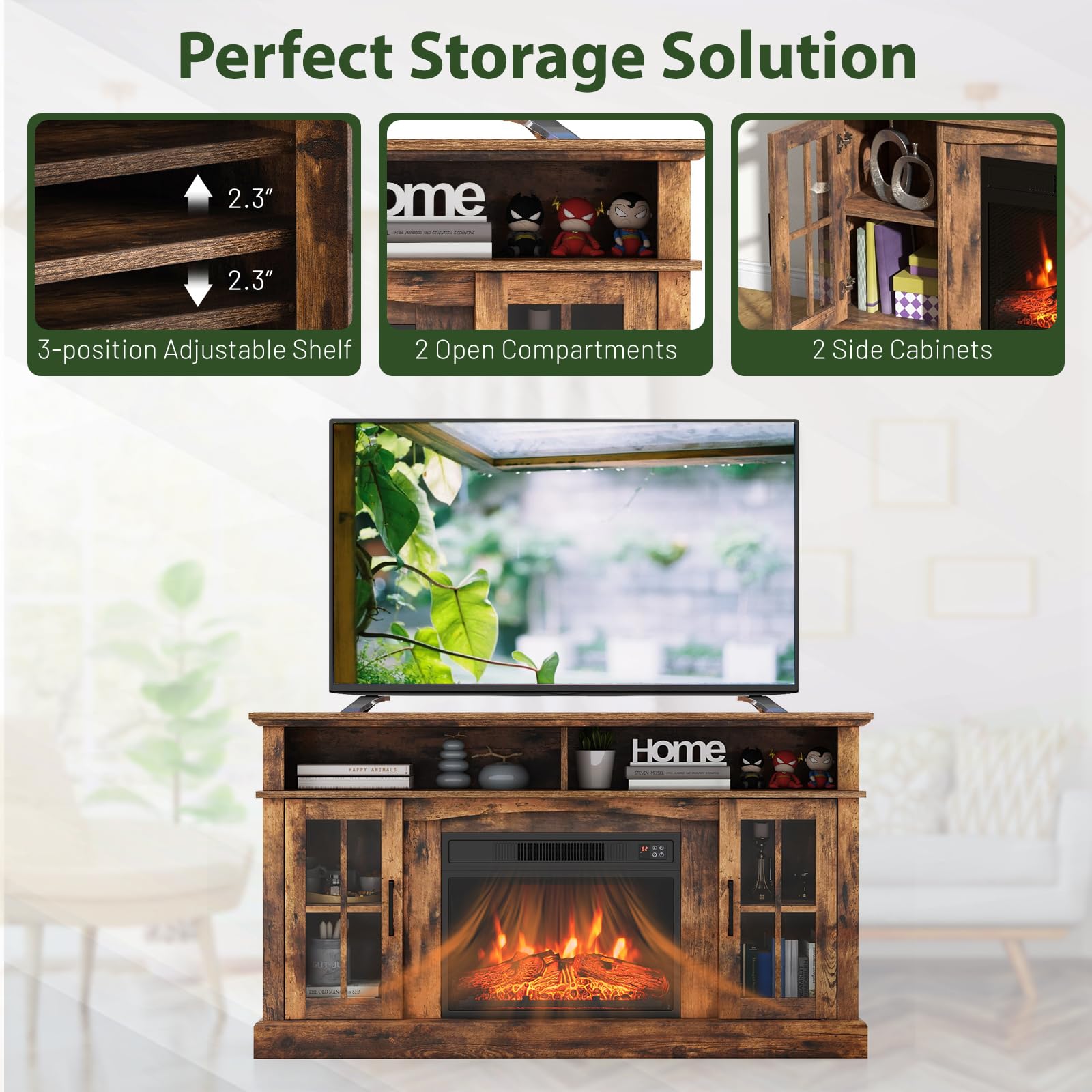 58 Inches Fireplace TV Stand with 23 Inch Fireplace