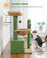 4-in-1 Cactus Cat Tree, 33 Inches Cat Tower for Indoor Cats