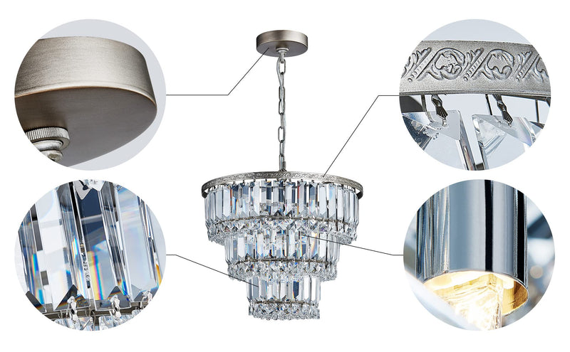 Modern Crystal Chandelier with 5 Lights and 3-Tier,Raindrop Chandelier with K9 Crystal