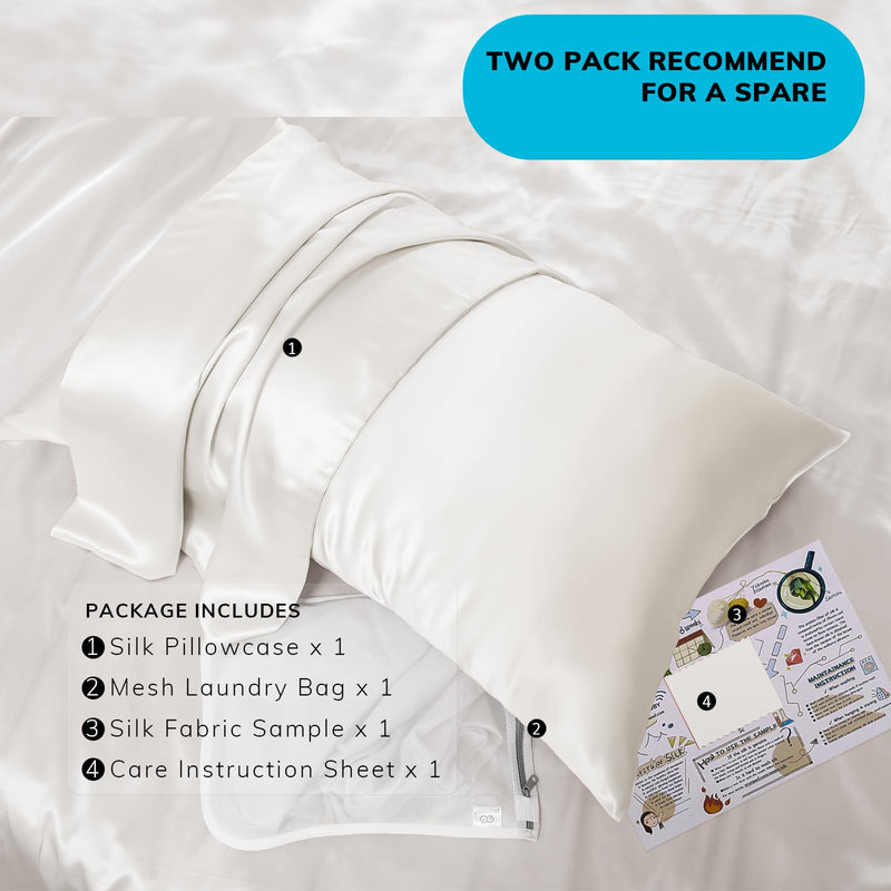 23 Momme White Silk Pillowcase for Hair and Skin, 100% Natural Mulberry Silk Pillow Case