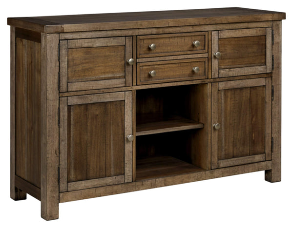 Moriville Rustic Dining Room Buffet with 4 Cabinets & Display Shelf