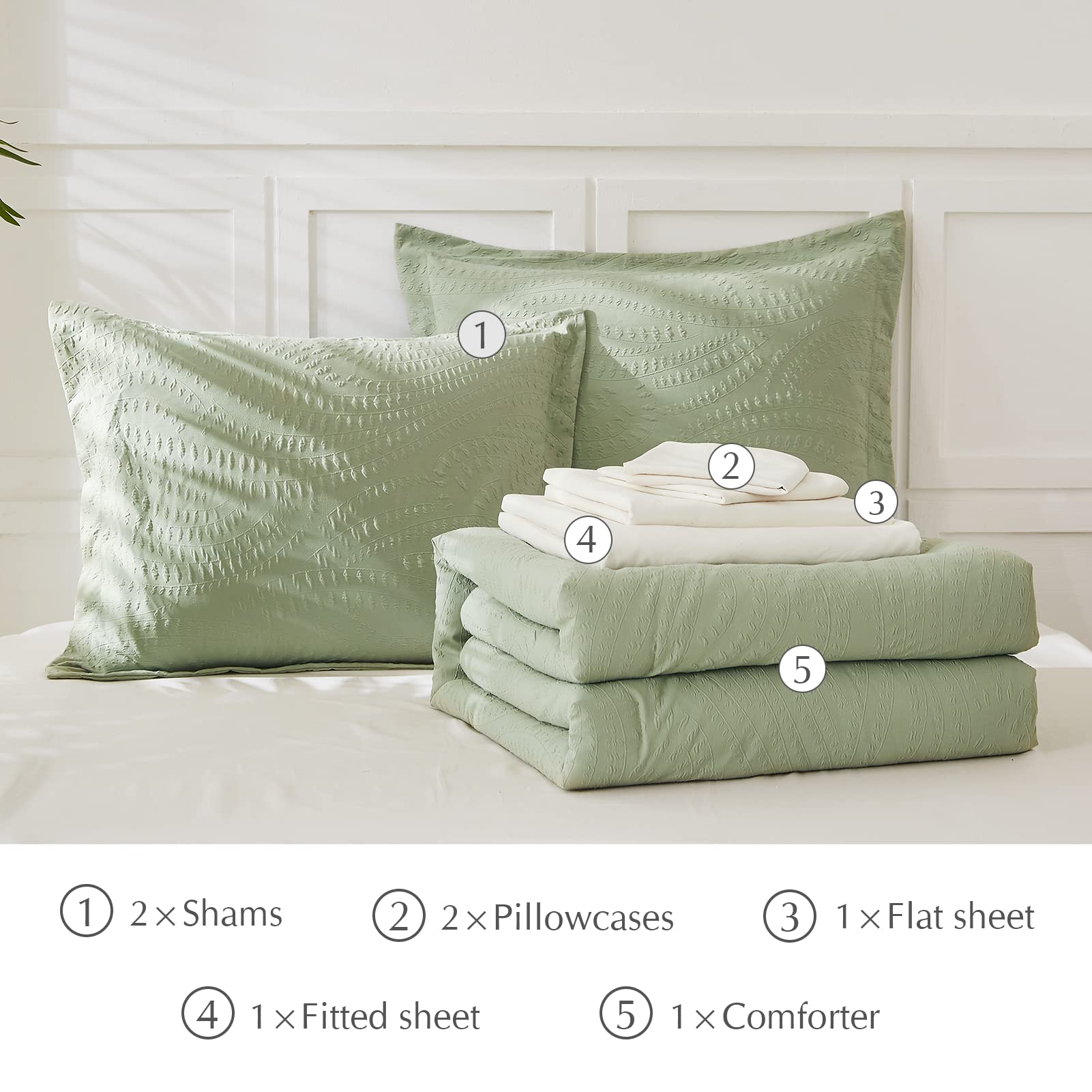 Bed in a Bag Sage Green 7-Pieces, Botanical Pattern, All Season