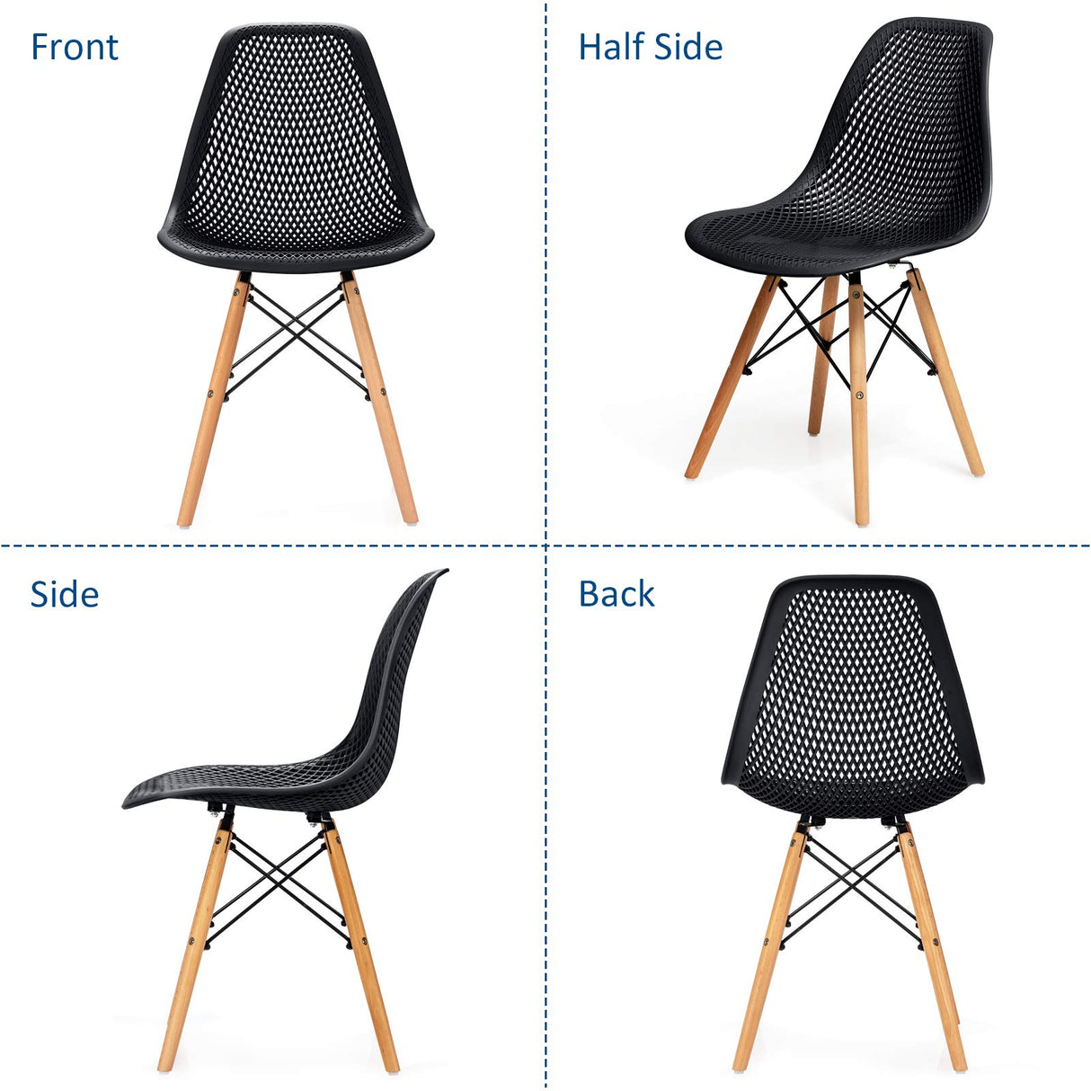 Set of 4 Modern Dining Chairs, Outdoor Indoor Shell PP Lounge Side Chairs