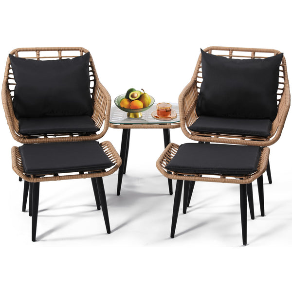 Outdoor Wicker Chairs and Table Bistro Conversation Furniture Set, 5 Pieces
