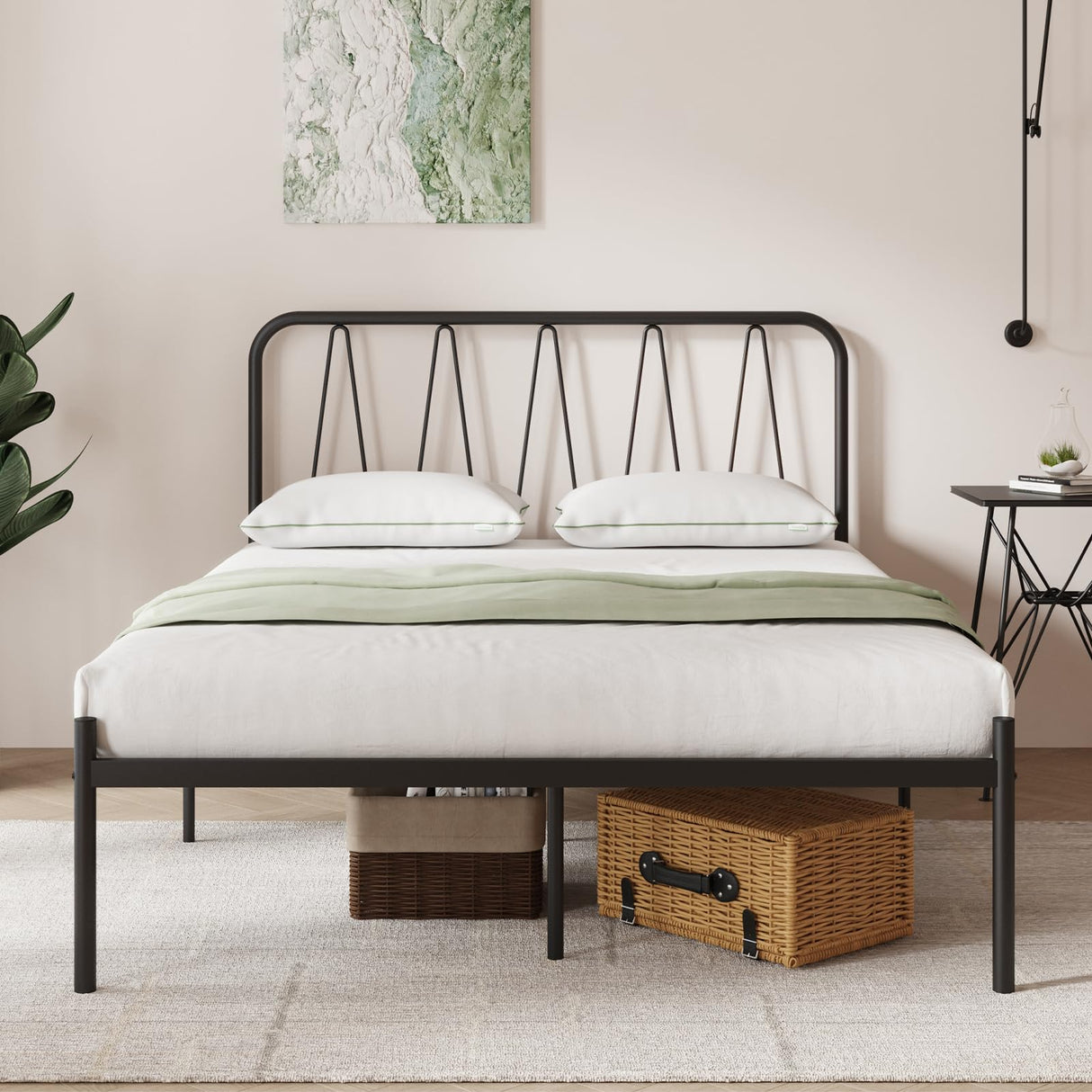 Full Size Bed Frame, 14 Inch Metal Platform Bed Frame with Headboard, Heavy Duty Metal