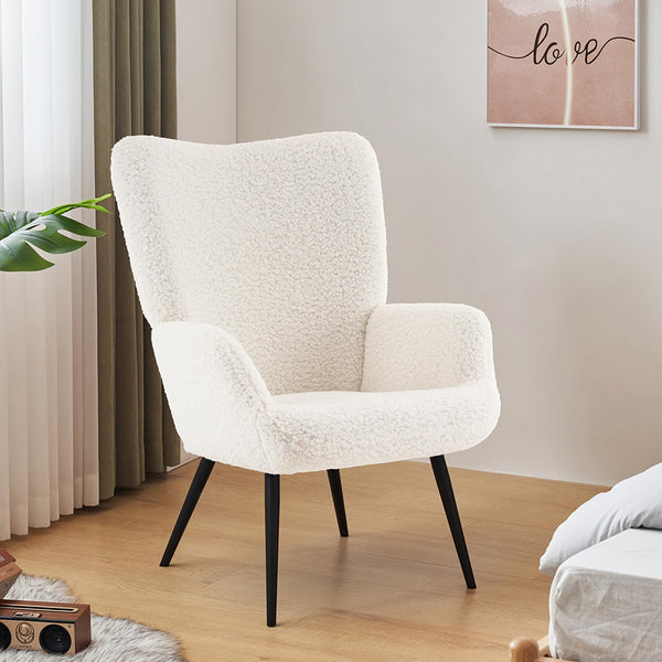 Boucle Fabric Accent Chair, Sherpa Furry Upholstered Chair with High Back and Soft Padded