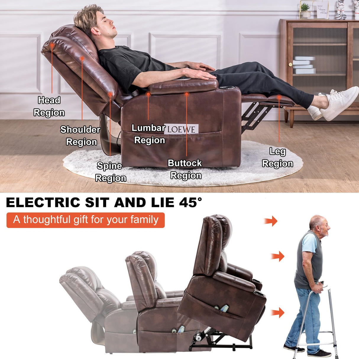 Power Lift Recliner Chairs for Elderly Big Heated Massage Recliner Sofa