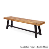 Carlisle Outdoor Acacia Wood and Rustic Metal Bench