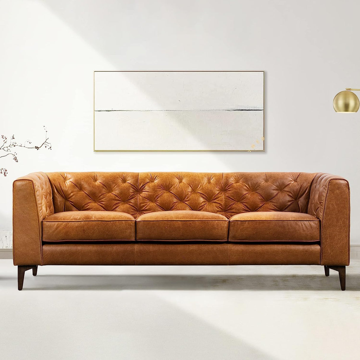 Essex Leather Couch – 89-Inch Leather Sofa with Tufted Back - Full Grain Leather