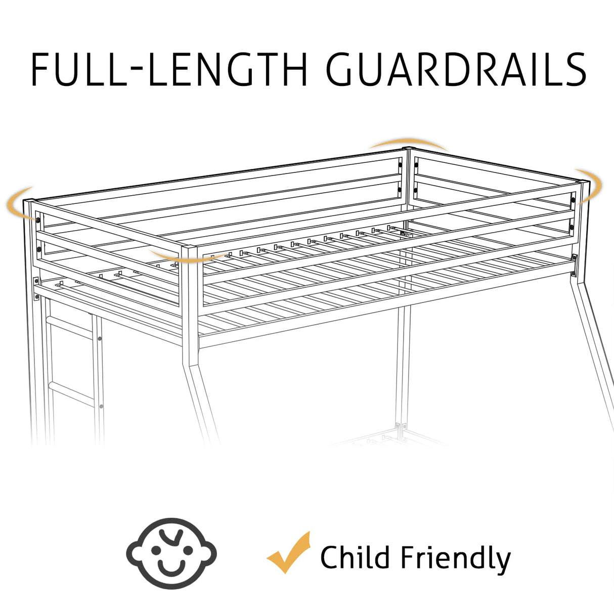 Metal Bunk Bed Twin Over Full Size with Removable Stairs, Heavy Duty Sturdy Frame