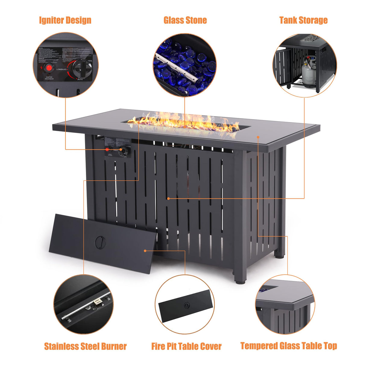 43 in Propane Fire Pit Table, 50,000 BTU Auto-Ignition Table, Gas Fire Pits