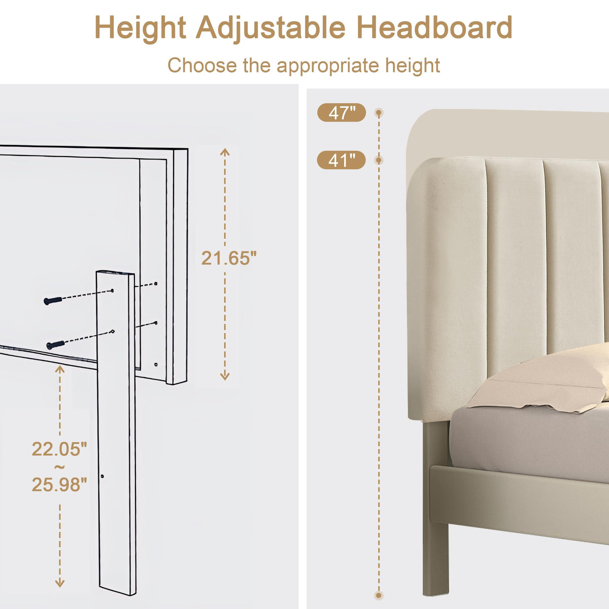 Queen Size Upholstered Bed Frame with Adjustable Headboard, Velvet Platform Bedframe