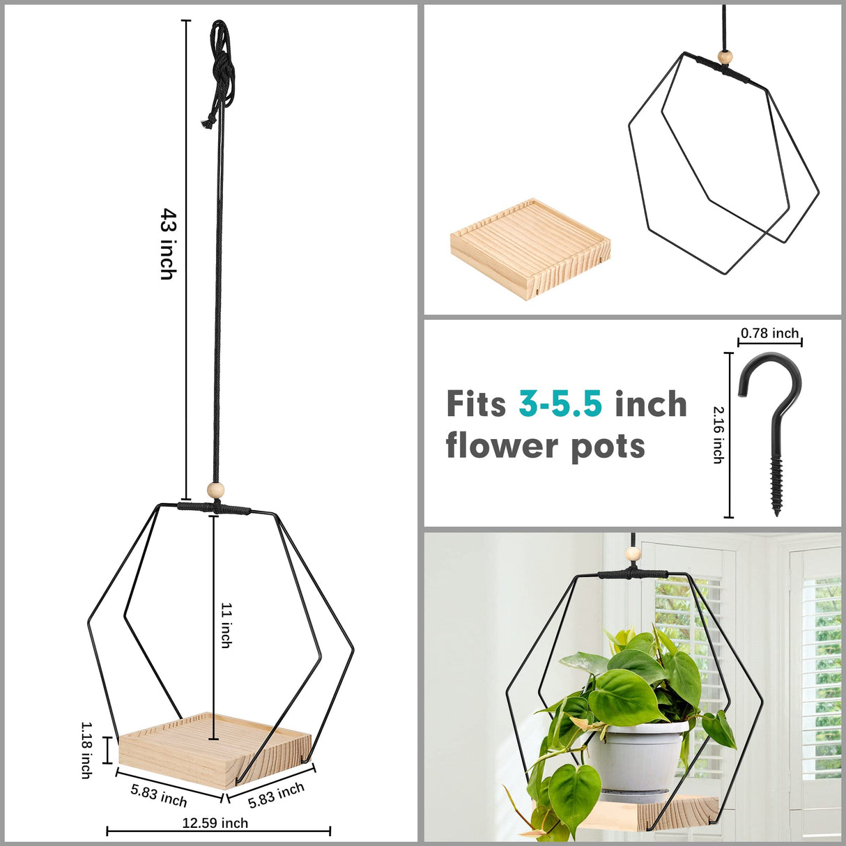 Plant Hanger with Wood Base