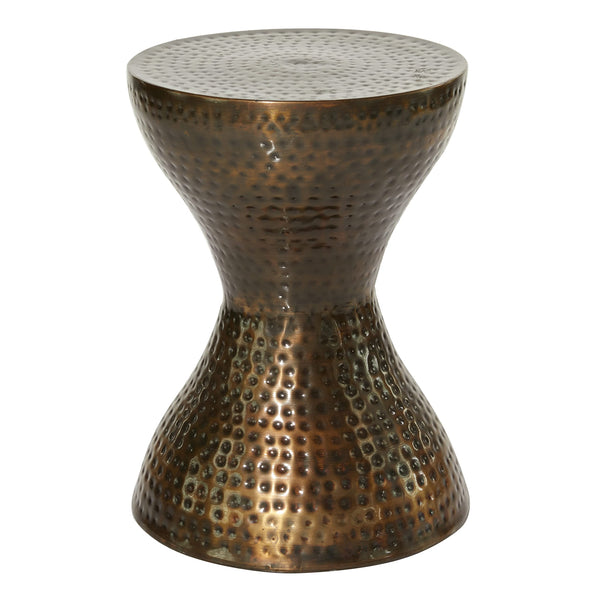 Metal Hammered Accent Table with Hourglass Shape, 14" x 14" x 19", Bronze