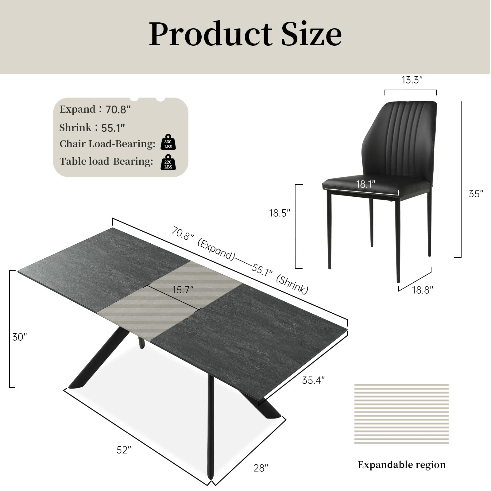 Extendable Dining Table Set for 6-8