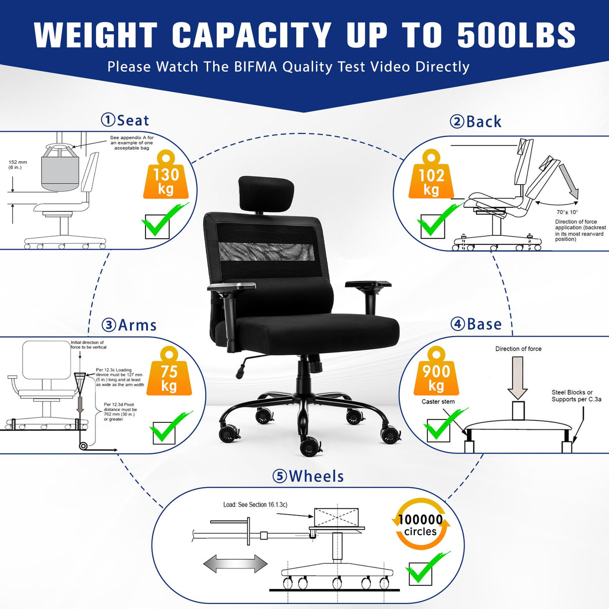 Big and Tall Office Chair 500lbs with Extra Wide Seat Full Back