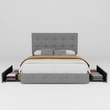 Upholstered Queen Platform Bed Frame with Adjustable Headboard and 4 Drawers Under