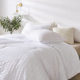 White Twin Size Comforter Set, 2 Pieces Bedding Comforter Sets (1 Seersucker Textured Comforter & 1 Pillowcase), Lightweight Microfiber Down Alternative Bed Set (66x90 inches)