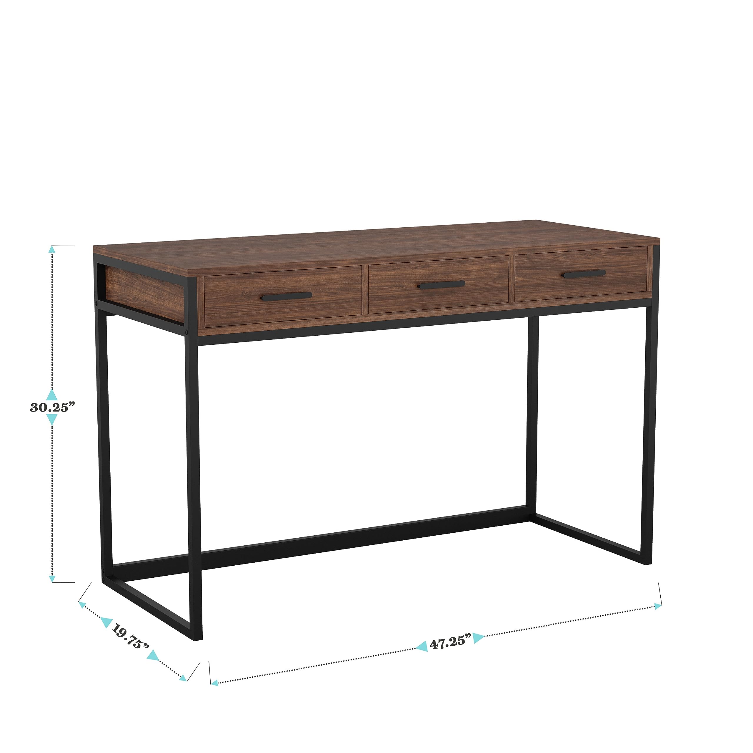 Ollie Home Office Desk with 3 Drawers in Walnut Wood Grain