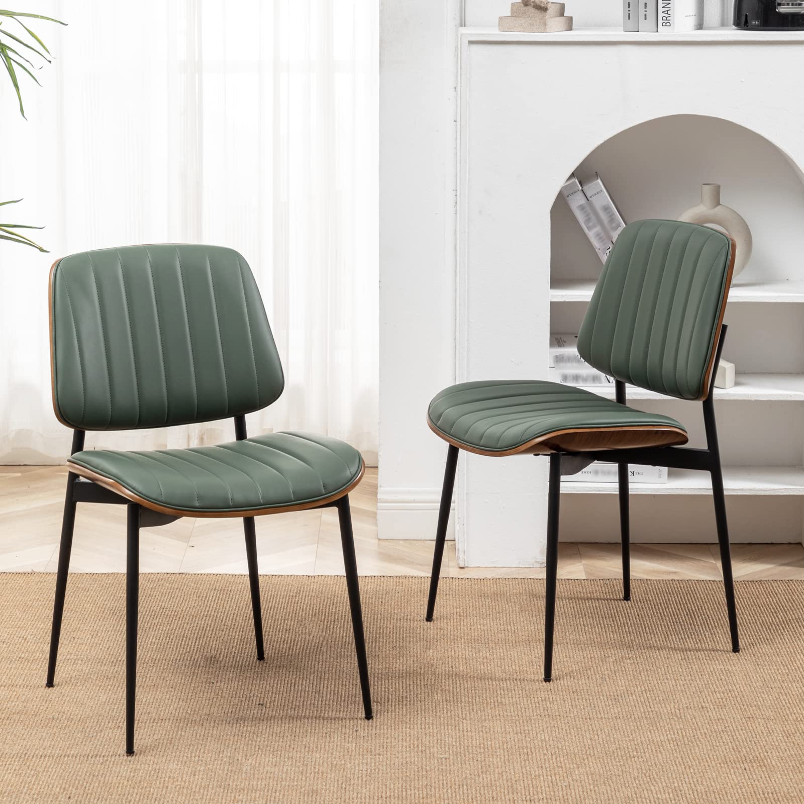 Dining Chairs Set of 2 Mid Century Modern Retro Faux Leather Chair
