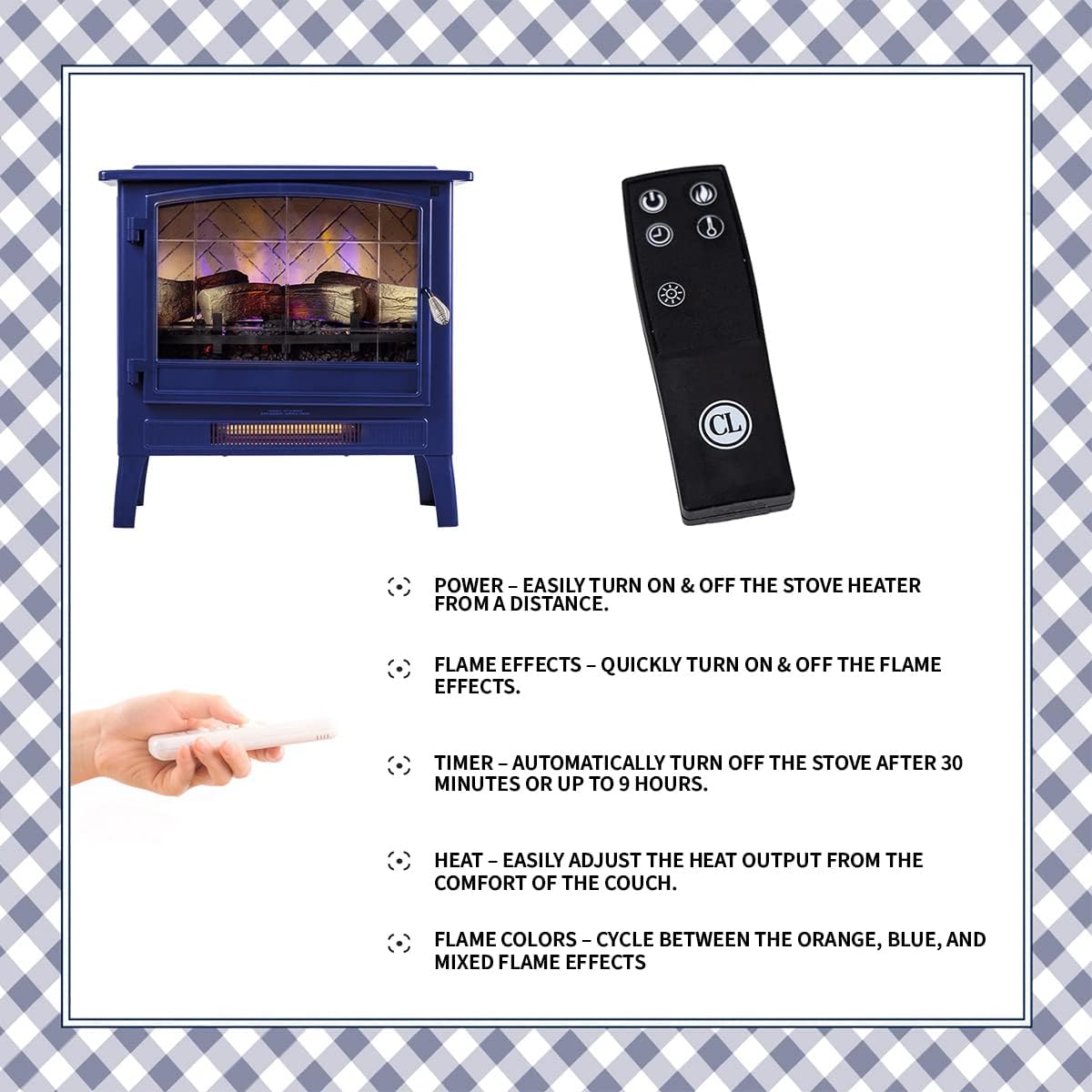 Country Living Infrared Freestanding Electric Fireplace Stove Heater in Navy Blue