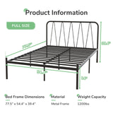 Full Size Bed Frame, 14 Inch Metal Platform Bed Frame with Headboard, Heavy Duty Metal