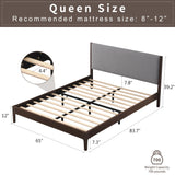 Solid Wood Upholstered Platform Bed Frame, Queen Size Bed Frame, Wood