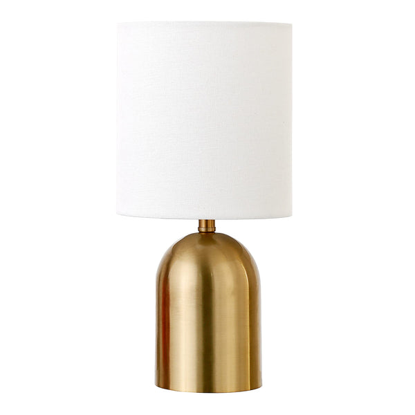 Talbot 13.25" Tall Mini Lamp with Fabric Shade in Brass/White, Small Lamp for Bedroom