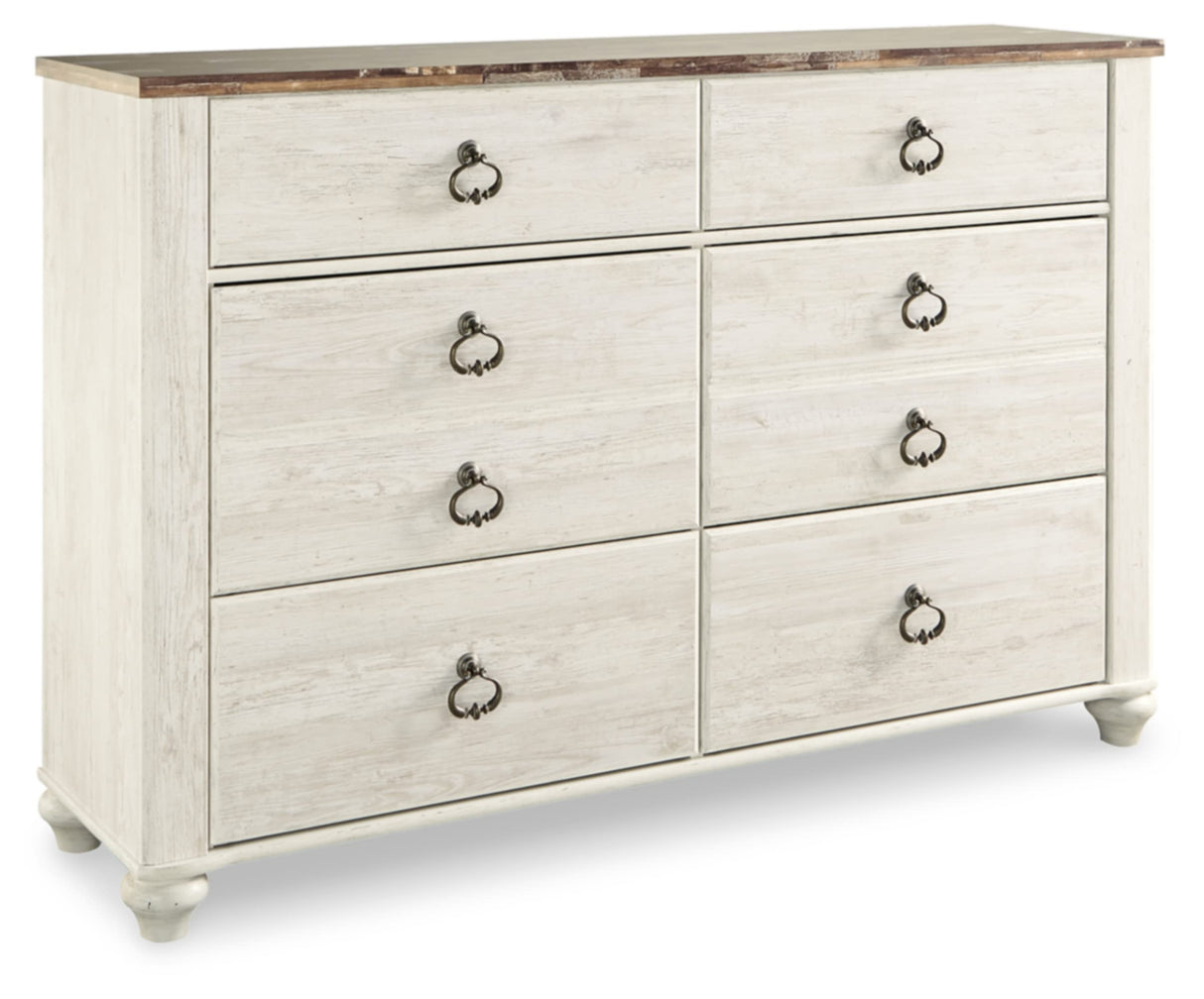 Willowton Coastal Cottage 6 Drawer Dresser with Faux Plank Top, Whitewash