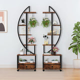 2 Pcs 6 Tier Tall Metal Indoor Plant Stand with Detachable Wheels