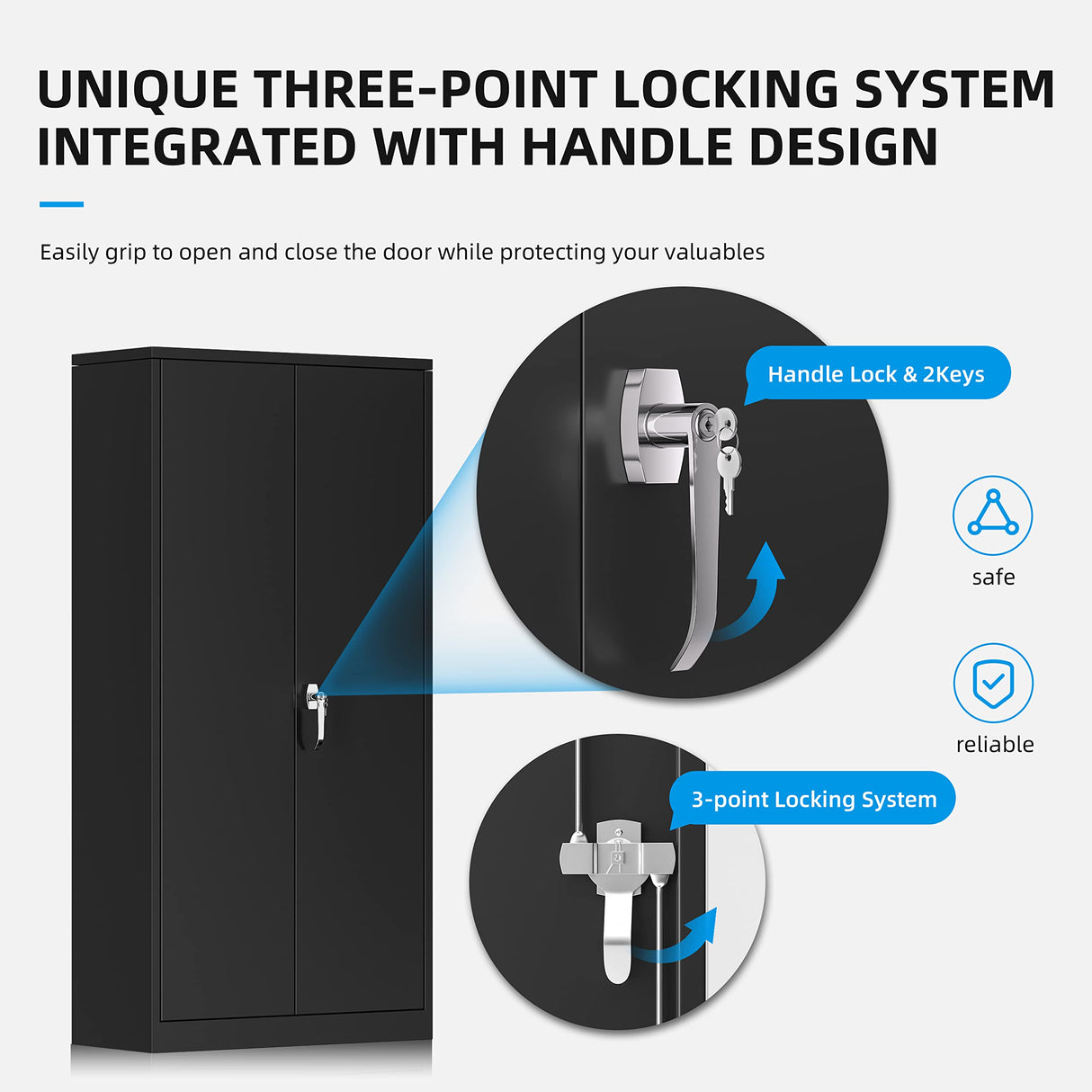 Metal Storage Cabinet with Lock, 72" Lockable Garage Tool Cabinet