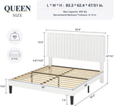 Queen Bed Frame, Velvet Upholstered Platform Bed with Adjustable Vertical Channel