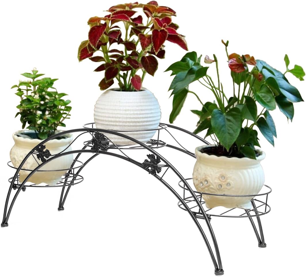 Arch Metal Potted Plant Stand with 3 Holders Potted Plant Rack Organizer