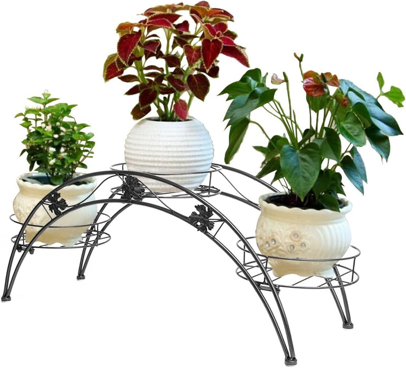 Arch Metal Potted Plant Stand with 3 Holders Potted Plant Rack Organizer