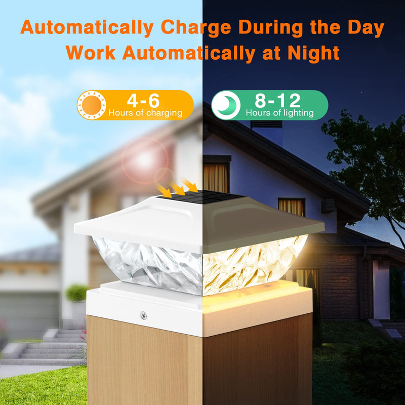 Solar Post Cap Lights 6 Pack, 2 Mode Bright Solar Post Lights Outdoor Waterproof