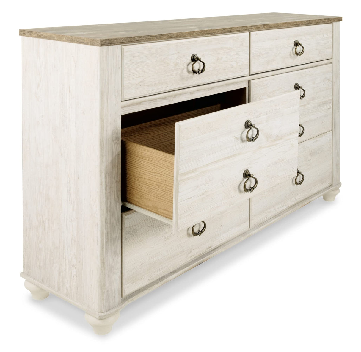 Willowton Coastal Cottage 6 Drawer Dresser with Faux Plank Top, Whitewash