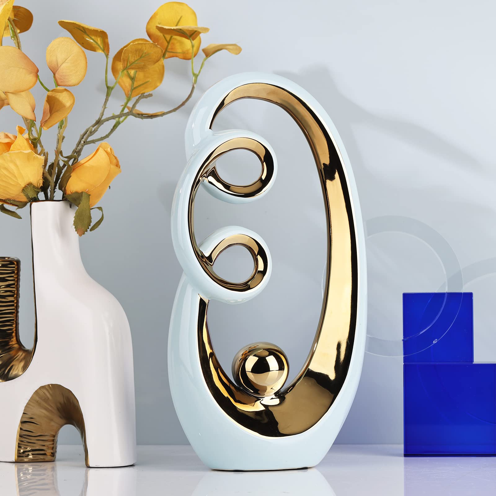 Light Blue Gold Statue Abstract Art Sculpture Home Decor Modern