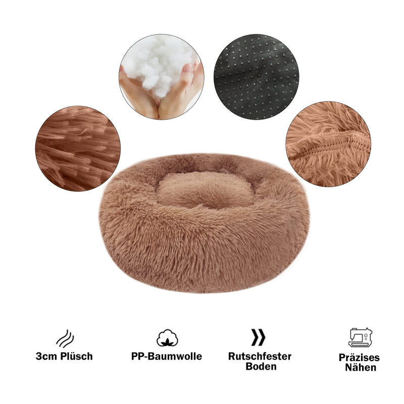 Calming Dog Cat Donut Bed - 23.6" Washable Fluffy Plush Dog Beds