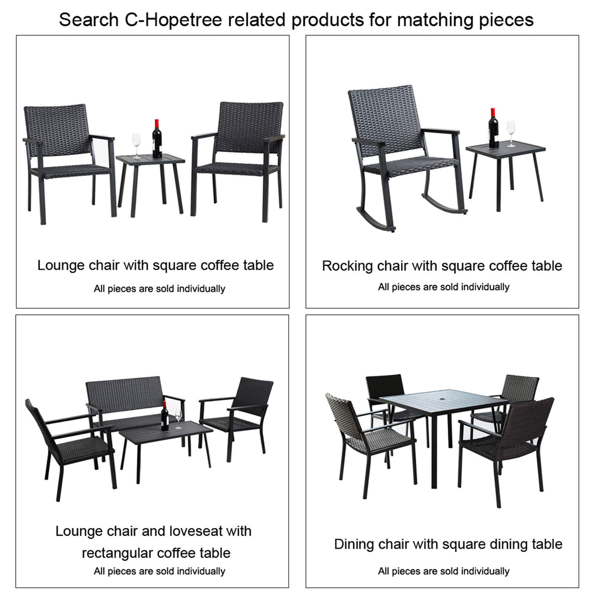 C-Hopetree Outdoor Dining Chair for Outside Patio Table, Metal Frame