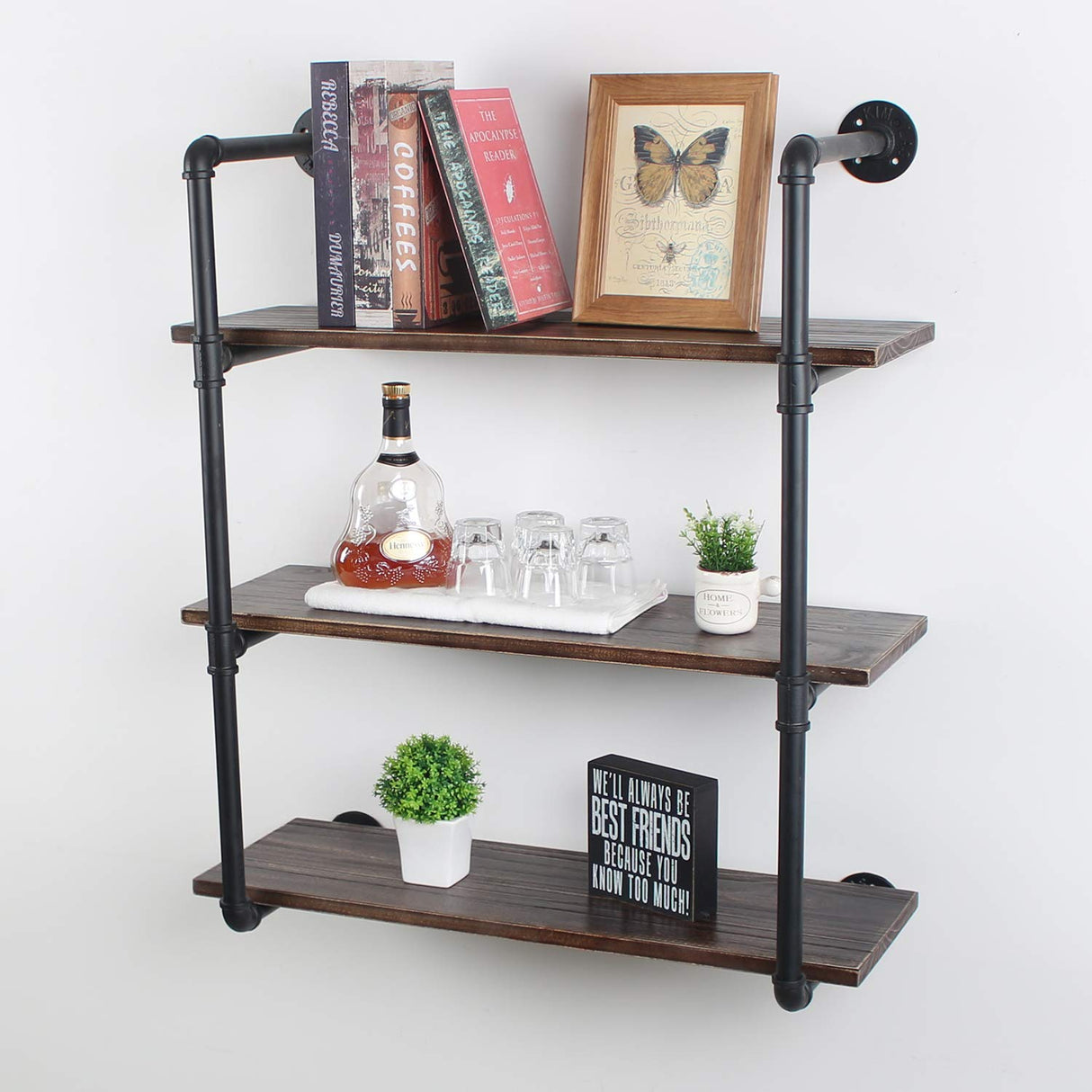 Industrial Floating Shelves Wall Mount,30in Rustic Pipe Wall Shelf,3-Tiers Wall Mount